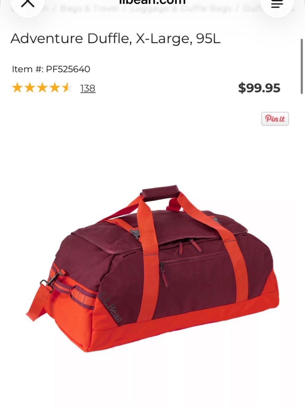 L.L. Bean Rosewood Duffel Bag - Picture 1 of 3